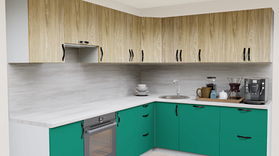 Кухня угловая Ель карпатская 203-6Т Аквамарин